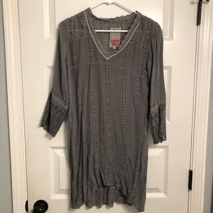 Johnny Was gray tunic top with eyelet embroidery
